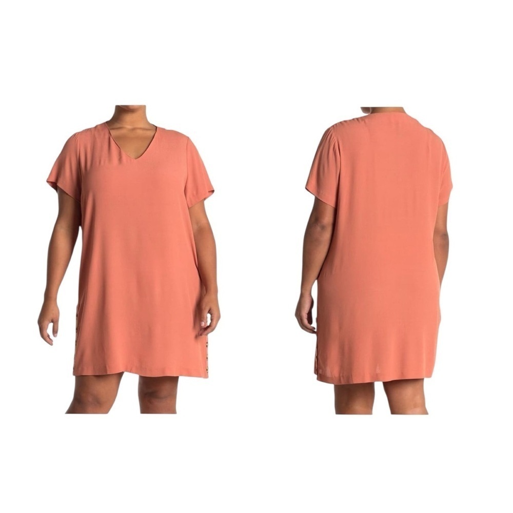 Madewell Terracotta Fall V Neck Side Button Casual Loose Shift Easy Dress SZ 2X